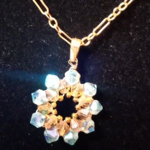 Holly Yashi vintage necklace with 16" gold tone chain and irredescent crystals